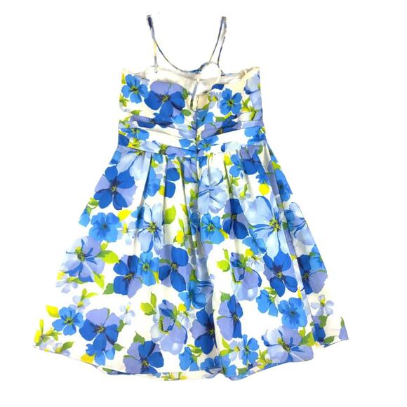 David's Bridal Blue White Floral Taffeta Strapless A-Line Dress, Missy Size 14 - Picture 2 of 6